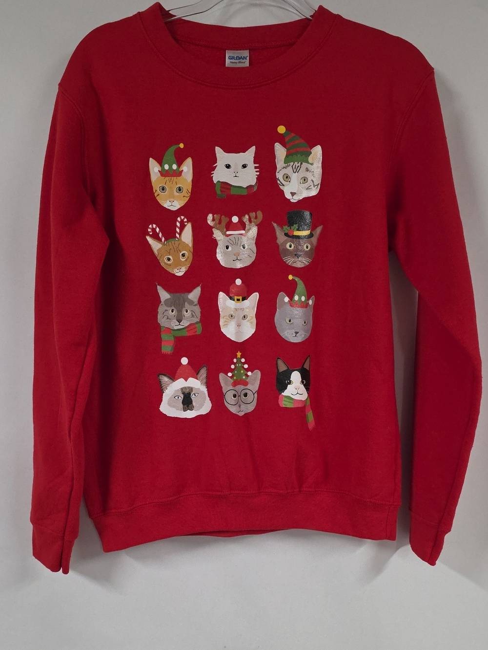 Gildan Women's Christmas Cats Crewneck Sweatshirt Red Holiday Graphic Sz Medium